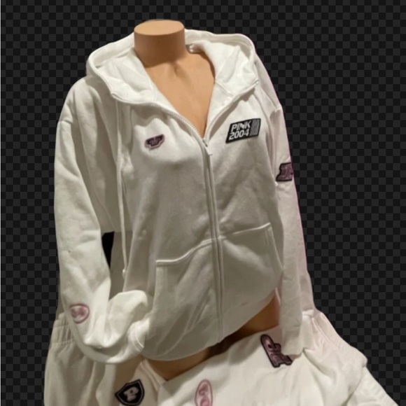 NEW VICTORIAS SECRET PINK RELAXED FIT FULL ZIP HOODIE SWEATSHIRT RACING NWT - Picture 3 of 7